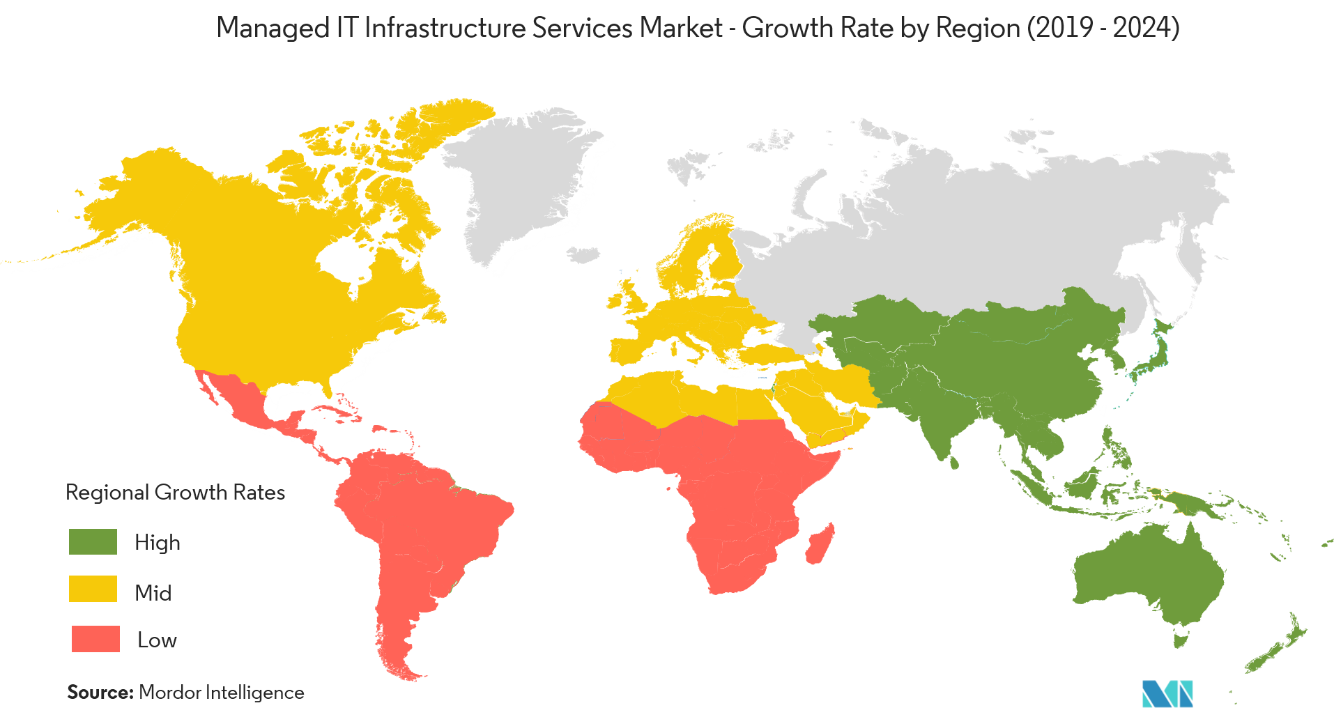 Managed IT Infrastructure Services Market - Growth Rate by Region ( 2019 - 2024 )